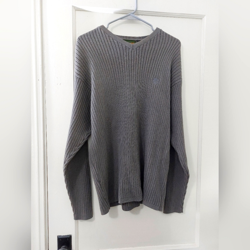 Men's Timberland Gray Long Sleeve Crew Neck Knitted Sweater. Size Medium